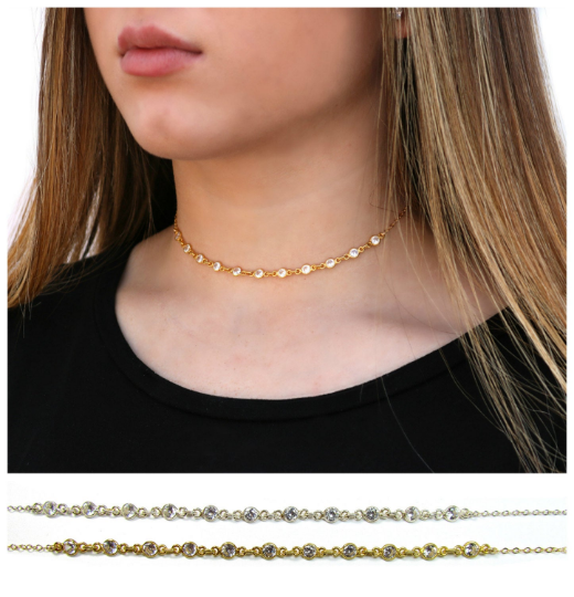 Cubic Zirconia Choker Necklace | Bezel-Set CZ Chain