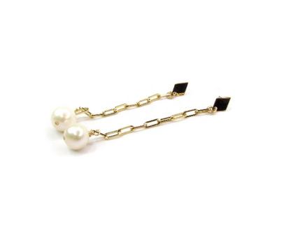 Freshwater Pearl Drop Chain Earrings | Paperclip Chain Dangle