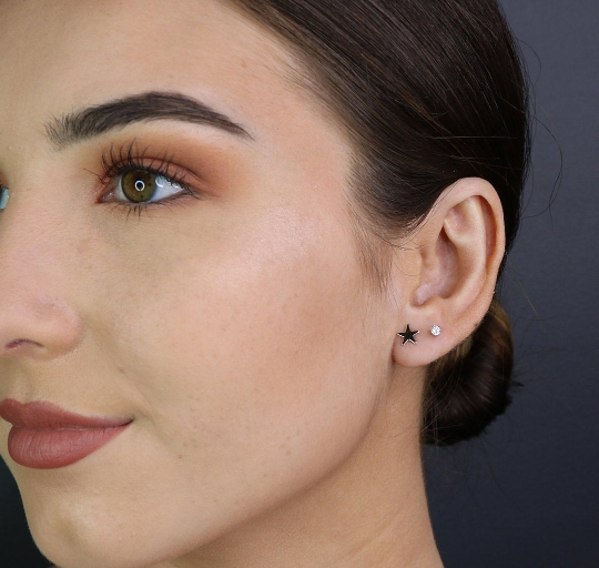 14K Gold Star Stud Earrings | Polished or Matte Satin