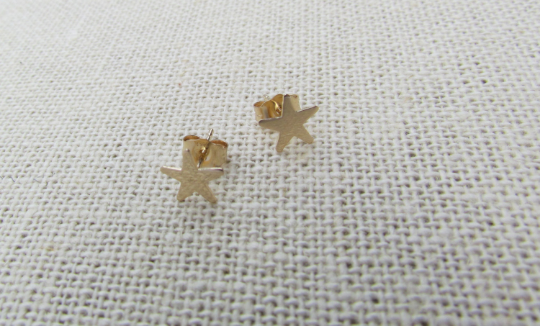 14K Gold Star Stud Earrings | Polished or Matte Satin