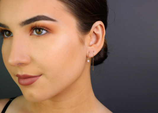 14K CZ Threader Earrings | Dainty Gold Drop Ear Strings