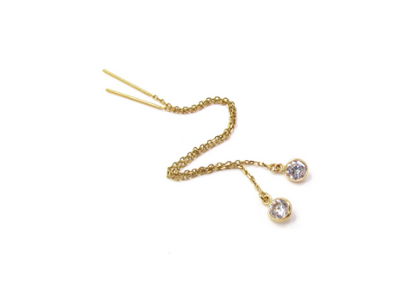 14K CZ Threader Earrings | Dainty Gold Drop Ear Strings