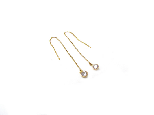 14K CZ Threader Earrings | Dainty Gold Drop Ear Strings