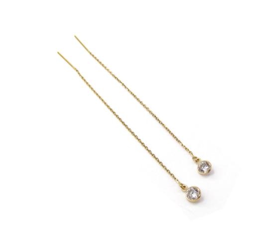 14K CZ Threader Earrings | Dainty Gold Drop Ear Strings