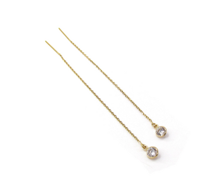 14K CZ Threader Earrings | Dainty Gold Drop Ear Strings