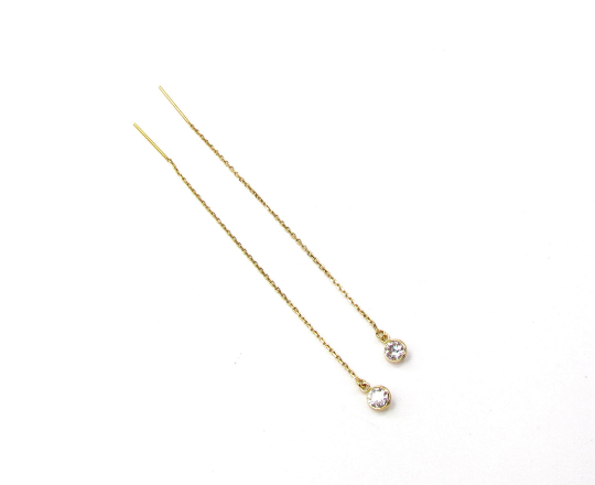 14K CZ Threader Earrings | Dainty Gold Drop Ear Strings