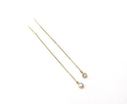 14K CZ Threader Earrings | Dainty Gold Drop Ear Strings