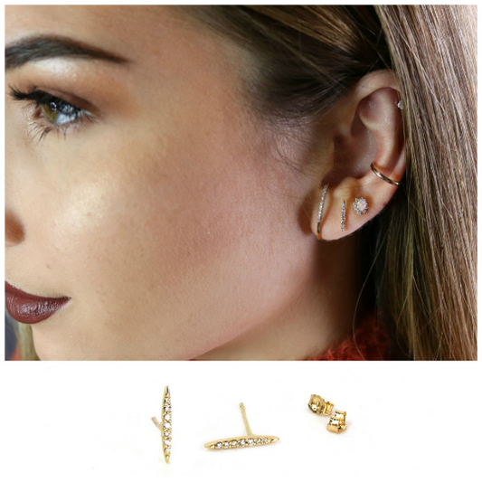 14K Marquis Diamond Bar Stud Earrings