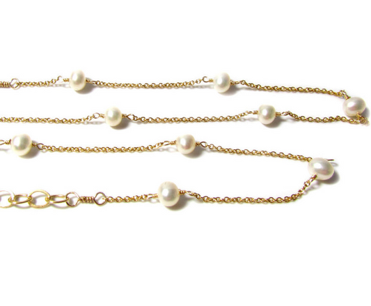 Pearl Y Necklace • Gold Filled Tin Cup Pearl Lariat