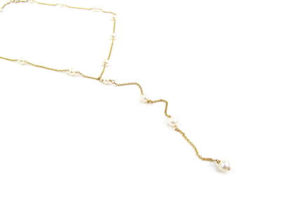 Pearl Y Necklace • Gold Filled Tin Cup Pearl Lariat