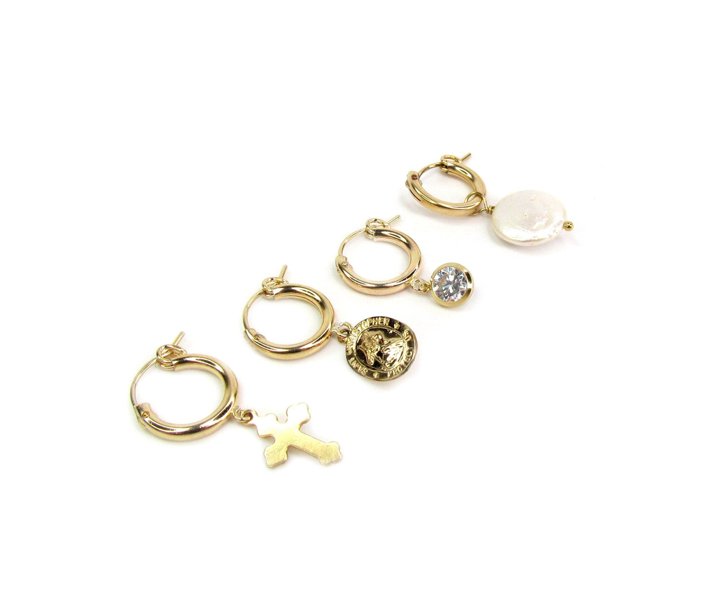 Hoop Earrings with CZ Drop Charm