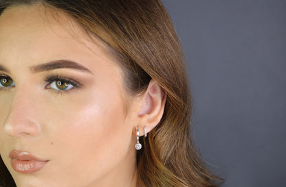 Hoop Earrings with CZ Drop Charm
