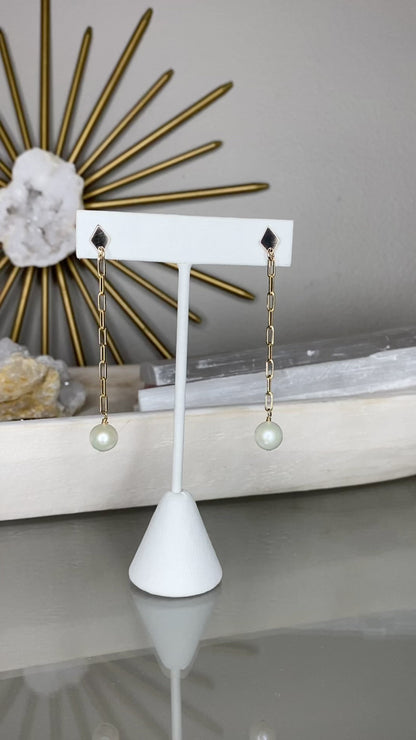 Freshwater Pearl Drop Chain Earrings | Paperclip Chain Dangle