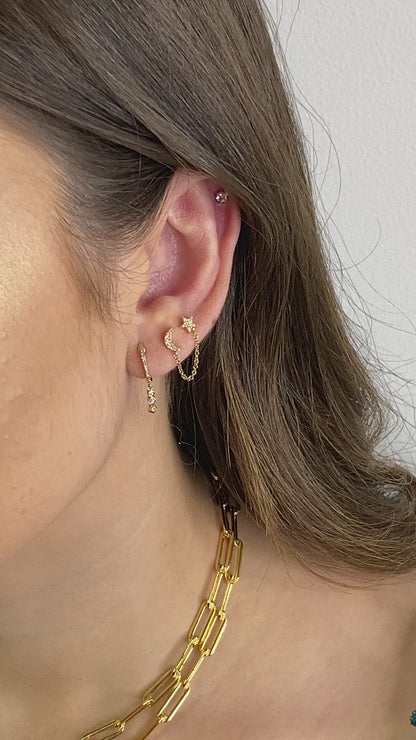14K Diamond Moon + Star Handcuff Chain Earrings | Celestial Solid Gold Jewelry