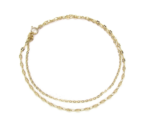 Double Strand Gold Anklet | Cable Chain & Bar Chain Layered Anklet