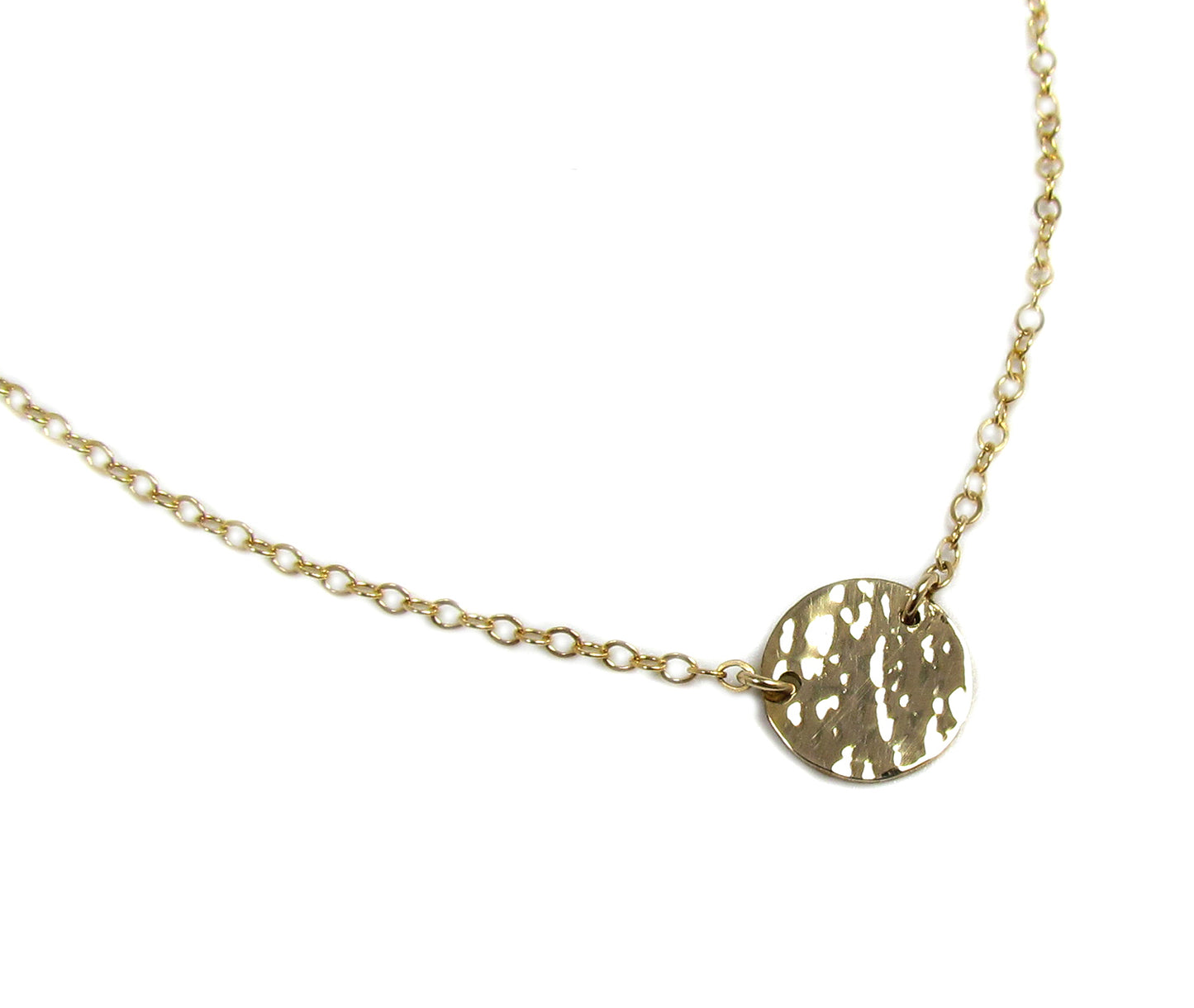 14K Solid Gold Hammered Disc Necklace | Minimalist Textured Pendant | Fine Jewelry
