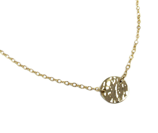 14K Solid Gold Hammered Disc Necklace | Minimalist Textured Pendant | Fine Jewelry