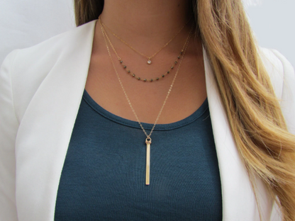 Gold Filled Layered Necklace Set | CZ Drop, Gemstone Beads, and Bar Pendant