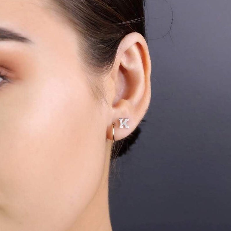 14K Initial Earring Studs | Block Letter Earrings