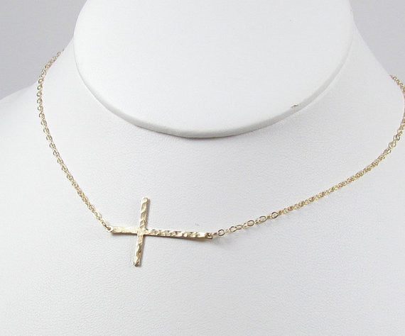 Hammered Sideways Cross Necklace | 2 Sizes Available