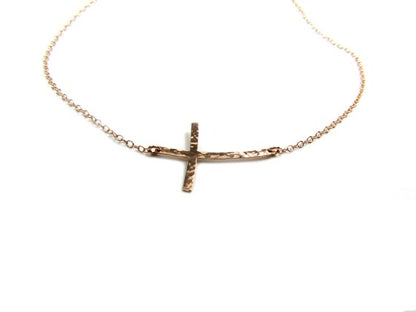 Hammered Curved Sideways Cross Necklace Set | Set of 2 Layered Necklaces