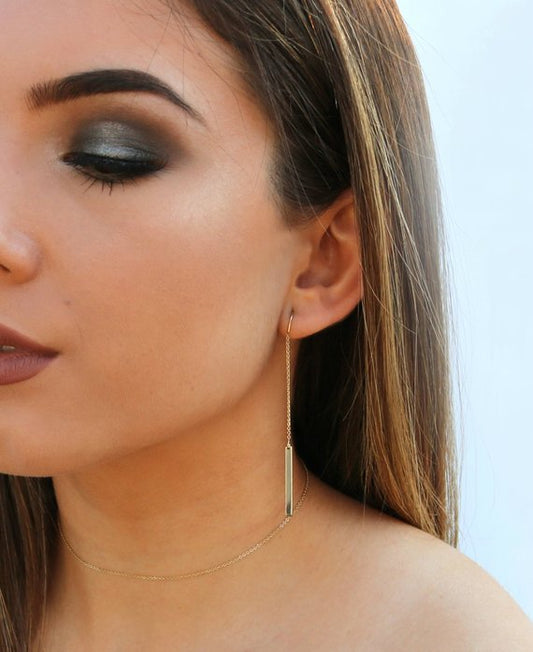 Bar Threader Earrings | 14K Gold or Sterling Silver | Minimalist Dangle Earrings