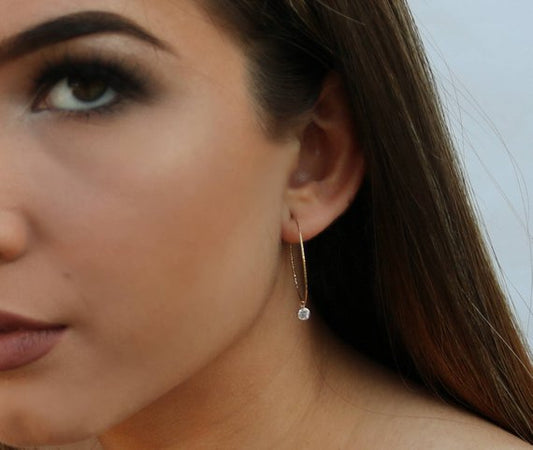 Sparkle Hoop Earrings with Dangling CZ Stones