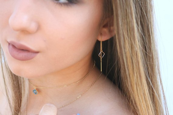 Square Threader Earrings | Minimalist Geometric Drop Earrings