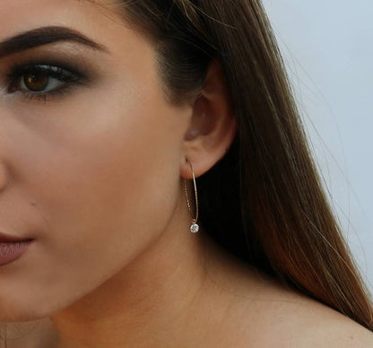 Sparkle Hoop Earrings with Dangling CZ Stones | Elegant Gold & Silver Hoops