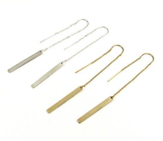 Bar Threader Earrings | 14K Gold or Sterling Silver | Minimalist Dangle Earrings