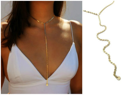 Disc Chain Lariat Necklace | Full Eternity Coin Choker Y Necklace