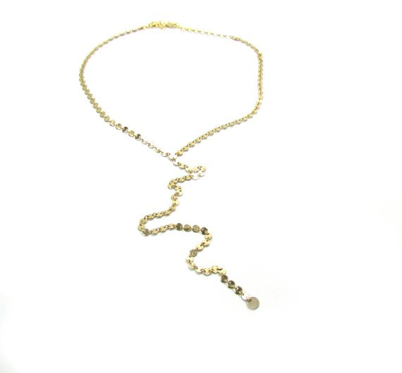 Disc Chain Lariat Necklace | Full Eternity Coin Choker Y Necklace
