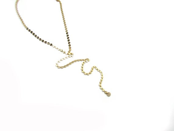 Disc Chain Lariat Necklace | Full Eternity Coin Choker Y Necklace
