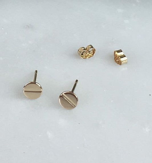 14K Flat Top Stud Earrings | Modern Minimalist Gold Disc Studs