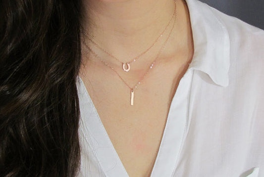 14K Tiny Dash Vertical Personalized Bar Necklace