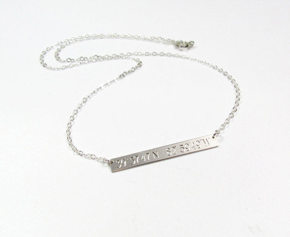 Coordinates Engraved Bar Necklace | Custom Location Necklace