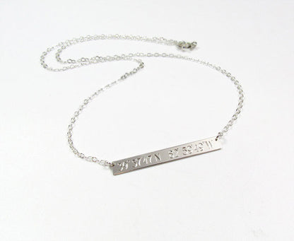 Coordinates Engraved Bar Necklace | Custom Location Necklace