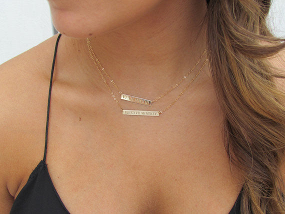 Engraved Bar Necklace | Personalized Name, Date & Coordinate Jewelry