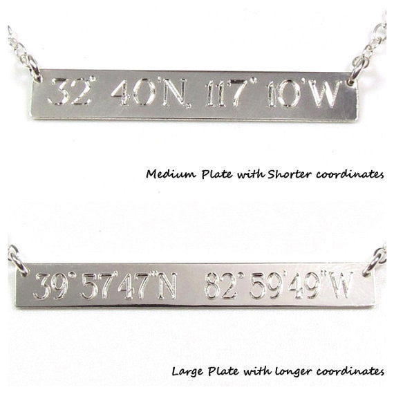 Coordinates Engraved Bar Necklace | Custom Location Necklace