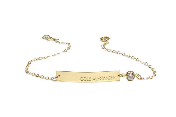 Engraved Bar Bracelet with CZ Accent | Personalized Bar Bracelet