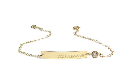 Engraved Bar Bracelet with CZ Accent | Personalized Bar Bracelet