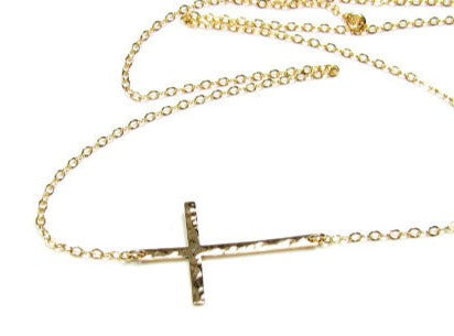 Hammered Sideways Cross Necklace | 2 Sizes Available