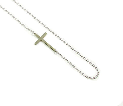 14K Solid Gold Sideways Cross Necklace | Dainty Gold Cross | Minimalist Fine Jewelry