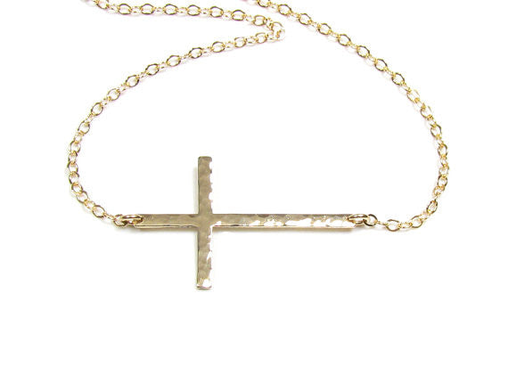 Hammered Sideways Cross Necklace | 2 Sizes Available