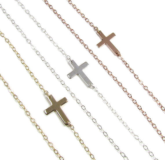 Tiny Hammered Cross Necklace | Minimalist Jewelry