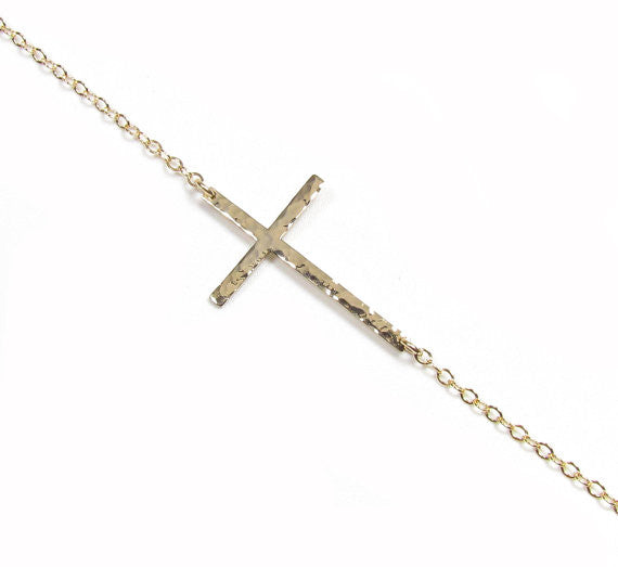 Hammered Sideways Cross Necklace | 2 Sizes Available