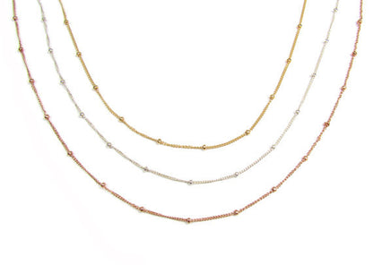 Set of 3 Layering Necklaces | Beaded Satellite Chain, Engraved Bar, Pendant & Hammered Disc
