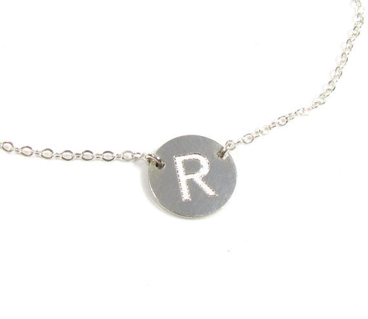 EngravRound Disc Pendant Necklace | Block Letter Initial Monogram | Personalized Gold or Silver Jewelry