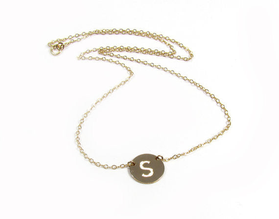EngravRound Disc Pendant Necklace | Block Letter Initial Monogram | Personalized Gold or Silver Jewelry