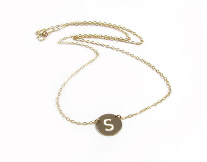 EngravRound Disc Pendant Necklace | Block Letter Initial Monogram | Personalized Gold or Silver Jewelry